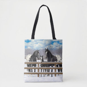 Tote Bag Chevaux Appaloosa Noir En Neige
