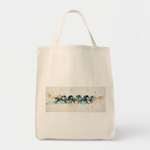 Tote Bag Chevaux au galop Aquarelle Or Art Abstrait