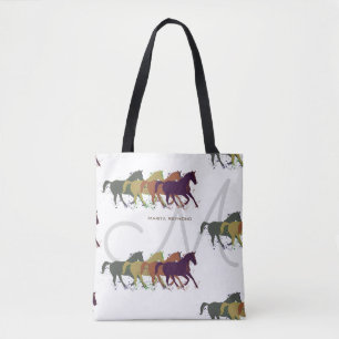 Tote Bag chevaux avec nom et initiale en blanc