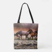 Tote Bag Chevaux courir dans le Surf océanique au coucher d (Dos)
