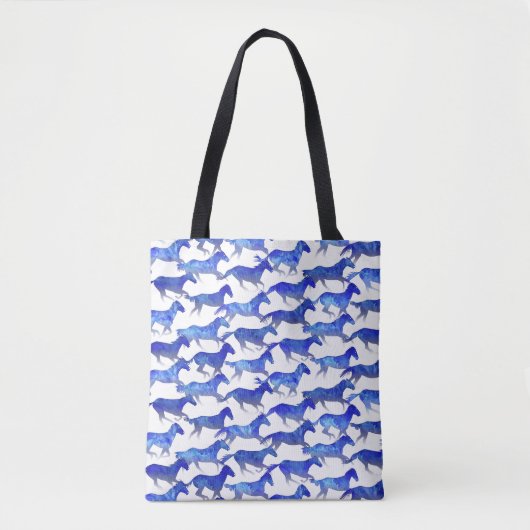 Tote Bag Chevaux d'aquarelle bleu (Devant)