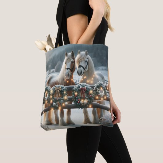 Tote Bag Chevaux de fête et lumières de Noël (De près)