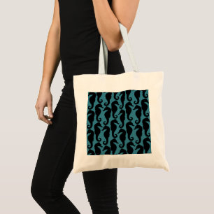Tote Bag Chevaux de mer tropicaux, Motif hippocampe - Bleu