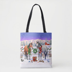 Tote Bag Chevaux de Noël en neige