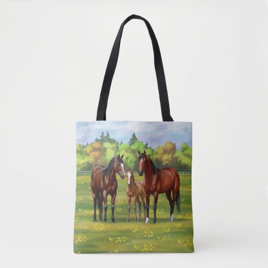 Tote Bag Chevaux Du Quartier De La Baie Brown Dans Les Pâtu (Devant)