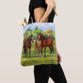 Tote Bag Chevaux Du Quartier De La Baie Brown Dans Les Pâtu (De près)