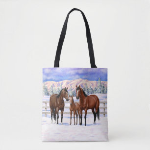 Tote Bag Chevaux Du Quartier De La Baie Brown En Neige