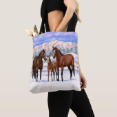 Tote Bag Chevaux Du Quartier De La Baie Brown En Neige (De près)
