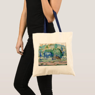 Tote Bag Chevaux pâturant par Franz Marc, Beaux-arts vintag