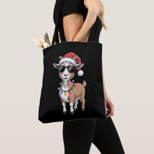 Tote Bag Chèvre de Noël Chapeau de Père Noël Lunettes de so