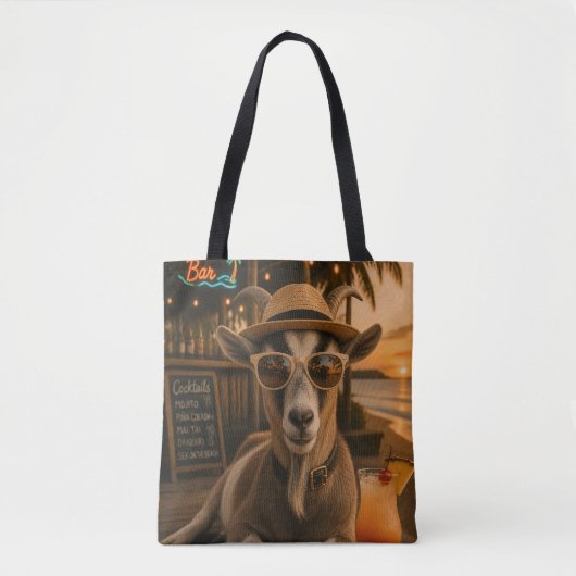 Tote Bag Chèvre de plage cool avec cocktail (Devant)