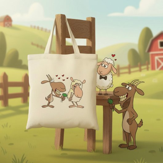 Tote Bag Chèvre Et Mouton En Amour