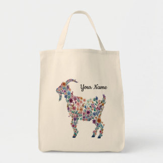 Tote Bag Chèvre Florale Botanique Personnalisée Animal de F