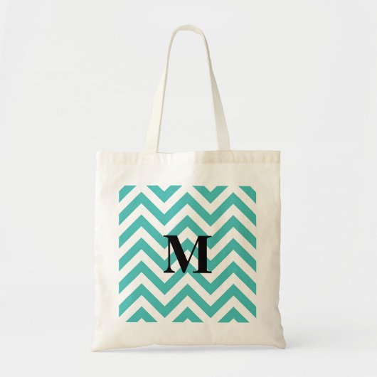 Tote Bag Chevron bleu avec Monogramme (Devant)