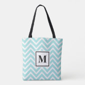 Tote Bag Chevron Bleu et Blanc Monogrammé (Dos)