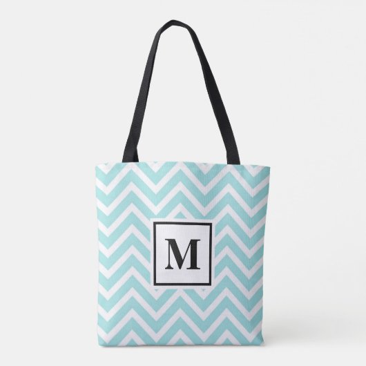 Tote Bag Chevron Bleu et Blanc Monogrammé (Dos)