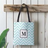 Tote Bag Chevron Bleu et Blanc Monogrammé