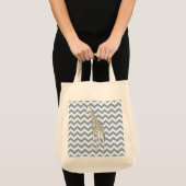 Tote Bag Chevron bleu rocher avec Giraffe d'art pop (Devant (produit))