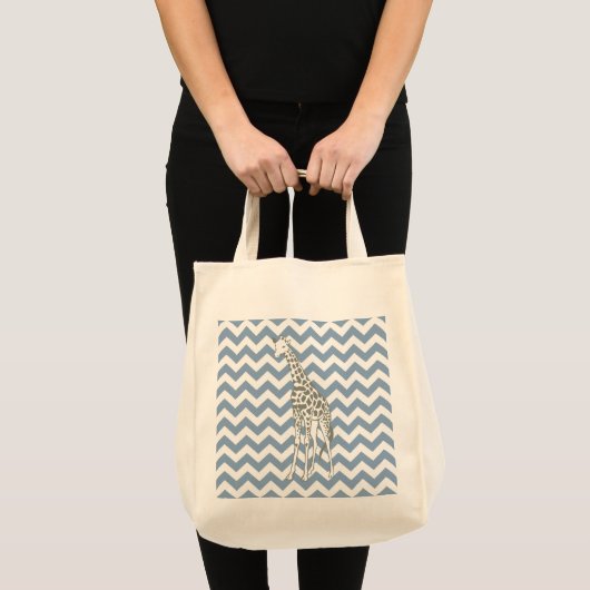 Tote Bag Chevron bleu rocher avec Giraffe d'art pop (Devant (produit))