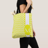 Tote Bag Chevron élégant et jaune citron avec monogramme (De près)