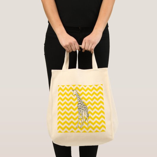 Tote Bag Chevron jaune or avec Giraffe pop art (Devant (produit))