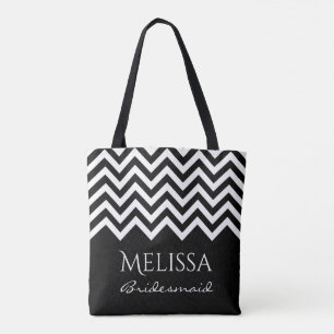 Tote Bag Chevron noir et blanc zig zag rayures bridesmaitre