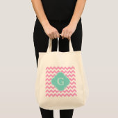 Tote Bag Chevron rose blanc Zigzag Aqua Quatrefoil Monogram (Devant (produit))