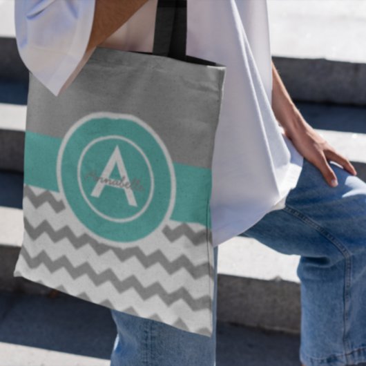 Tote Bag Chevron Turquoise gris