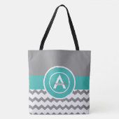 Tote Bag Chevron Turquoise gris (Devant)
