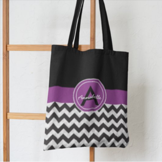 Tote Bag Chevron violet noir