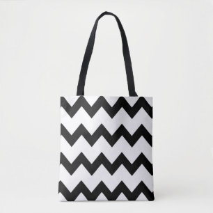 Tote Bag Chevron zigzag design noir blanc