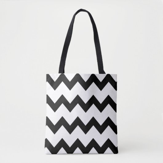 Tote Bag Chevron zigzag design noir blanc (Devant)