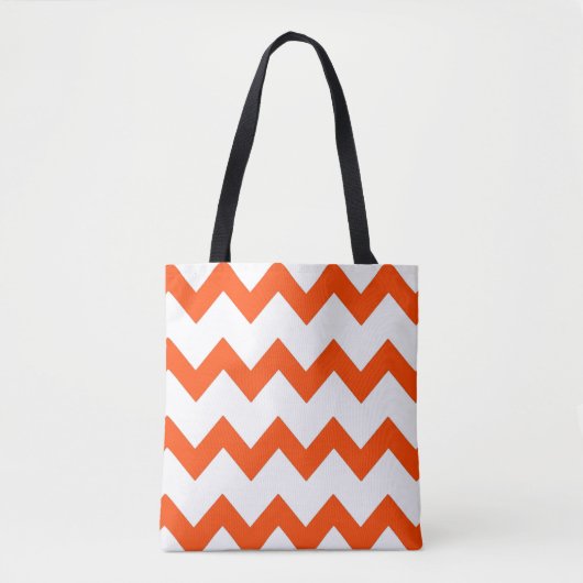 Tote Bag Chevron zigzag design orange blanc (Devant)