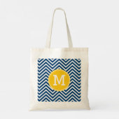 Tote Bag Chevrons bleu marine avec Monogramme jaune personn (Dos)