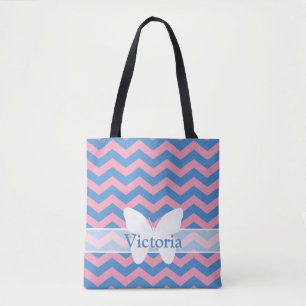 Tote Bag Chevrons d'orchidée bleu violet congelé avec papil