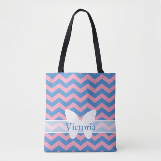 Tote Bag Chevrons d'orchidée bleu violet congelé avec papil (Devant)