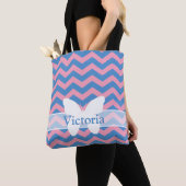 Tote Bag Chevrons d'orchidée bleu violet congelé avec papil (De près)