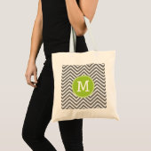 Tote Bag Chevrons gris et citron vert avec Monogramme perso (Devant (produit))