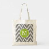 Tote Bag Chevrons gris et citron vert avec Monogramme perso (Dos)