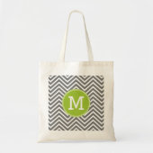 Tote Bag Chevrons gris et citron vert avec Monogramme perso (Devant)