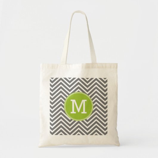 Tote Bag Chevrons gris et citron vert avec Monogramme perso (Devant)
