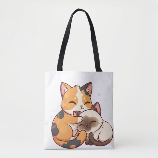 Tote Bag Chibi Cat Nap – Calico & Siamese Sleeping Together (Devant)
