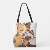 Tote Bag Chibi Cat Nap – Calico & Siamese Sleeping Together (Dos)