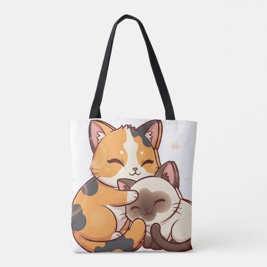 Tote Bag Chibi Cat Nap – Calico & Siamese Sleeping Together (Dos)