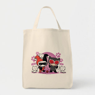 Tote Bag Chibi Harley Quinn & Chibi Catwoman Avec Chats