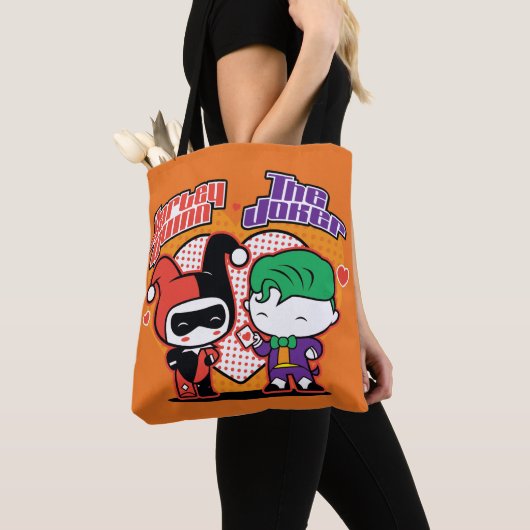 Tote Bag Chibi Harley Quinn & Chibi Joker Coeurs (De près)