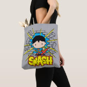 Tote Bag Chibi Superman Frappant À Travers Un Mur De Brique (De près)
