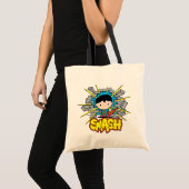 Tote Bag Chibi Superman Frappant À Travers Un Mur De Brique (Devant (produit))