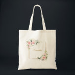 Tote Bag Chic aquarelle fleurs rousses eucalyptus or<br><div class="desc">Plongez dans l'univers de l'élégance graphique avec ce programme plié à base de calligraphie "Rustic Blush Pink Roses", conçu de manière exquise. Orné de délicates roses roses rousses, il encapsule magnifiquement le feuillage romantique de la nature, associé à la végétation d'eucalyptus. Cette pièce de design graphique captivante est encadrée d'une...</div>