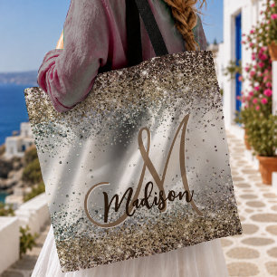 Tote Bag Chic argent Or faux paillettes monogramme